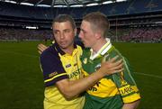 29 August 2004; Kerry manager Sean Geaney pictured with Andrew Kennelly after victory over Laois. All-Ireland Minor Football Championship Semi-Final, Kerry v Laois, Croke Park, Dublin. Picture credit; Matt Browne / SPORTSFILE