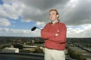 30 August 2004; Ireland's up and coming professional golfer Colm Moriarty before teeing off from the roof of the Gravity Bar in the Guinness Storehouse to announce details of Budweiser's sponsorship of the 2006 Ryder Cup - Budweiser is 'Official Sponsor' of the 2006 Ryder Cup matches. Guinness Storehouse, Dublin. Picture credit; Pat Murphy / SPORTSFILE