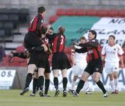 30 August 2004; Sean Dillon, third form left, Longford Town, celebrates after scoring his sides first goal with team-mates left to right, Dean Fitzgerald, Vinny Perth, Alan Kirby and Alan Murphy. eircom League Cup final, Longford Town v Bohemians, Flancare Park, Drogheda. Picture credit; David Maher / SPORTSFILE