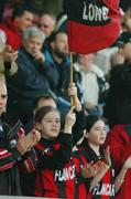 30 August 2004; Longford Town supporter cheers on her team. eircom League Cup final, Longford Town v Bohemians, Flancare Park, Drogheda. Picture credit; David Maher / SPORTSFILE
