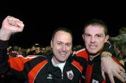 30 August 2004; Alan Mathew, left, Longford Town manager, celebrates with his captain Barry Ferguson at the end of the game after victory over Bohemians. eircom League Cup final, Longford Town v Bohemians, Flancare Park, Drogheda. Picture credit; David Maher / SPORTSFILE