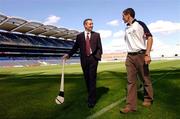 31 August 2004; Cork Hurler Tom Kenny, right, with Kilkenny hurler Eddie Brennan, at the launch of the AIB Kilmacud Crokes All-Ireland Hurling Sevens 2004 in Croke Park, Dublin. Picture credit; David Maher / SPORTSFILE