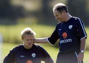 31 August 2004; Brian Kerr, Republic of Ireland manager with Damien Duff during squad training. Malahide FC, Malahide, Co. Dublin. Picture credit; David Maher / SPORTSFILE
