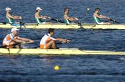 19 August 2004; Ireland's Lightweight Coxless Fours of, from left, Richard Archibald, Eugene Coakley, Niall O'Toole and Paul Griffin in action during their semi-final. Schinias Olympic Rowing Centre. Games of the XXVIII Olympiad, Athens Summer Olympics Games 2004, Athens, Greece. Picture credit; Brendan Moran / SPORTSFILE