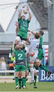 28 September 2013; Andrew Browne, Connacht, wins possession in the line-out against Alun Wyn Jones, Ospreys. Celtic League 2013/14, Round 4, Connacht v Ospreys, Sportsground, Galway. Picture credit: Oliver McVeigh / SPORTSFILE