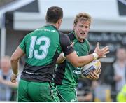 28 September 2013; Kieran Marmion, Connacht, celebrates with Robbie Henshaw, 13, after scoring his side's second try. Celtic League 2013/14, Round 4, Connacht v Ospreys, Sportsground, Galway. Picture credit: Oliver McVeigh / SPORTSFILE