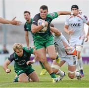 28 September 2013; Robbie Henshaw, Connacht, is tackled by Alun Wyn Jones, Ospreys. Celtic League 2013/14, Round 4, Connacht v Ospreys, Sportsground, Galway. Picture credit: Oliver McVeigh / SPORTSFILE