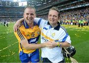 28 September 2013; Clare manager Davy Fitzgerald celebrates with Colin Ryan after his side’s victory. GAA Hurling All-Ireland Senior Championship Final Replay, Cork v Clare, Croke Park, Dublin. Picture credit: Stephen McCarthy / SPORTSFILE