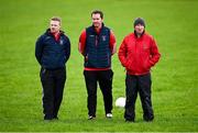 17 November 2024; Pádraig Pearses manager Frank Canning, right, with backroom staff member Niall Finneran, centre, and Cathal Óg Sullivan before the AIB Connacht GAA Senior Club Football Championship semi-final match between Mohill and Pádraig Pearses at Seán O'Heslin Memorial Park in Ballinamore, Leitrim. Photo by Seb Daly/Sportsfile