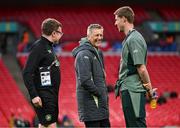 17 November 2024; Republic of Ireland head coach Heimir Hallgrimsson with StatSport analyst Andrew Morrissey and Mark McGuinness before the UEFA Nations League B Group 2 match between England and Republic of Ireland at Wembley Stadium in London, England. Photo by Stephen McCarthy/Sportsfile