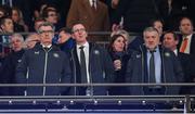 17 November 2024; FAI President Paul Cooke, right, FAI chief executive David Courell, centre, and FAI chairperson Tony Keohane, left, before the UEFA Nations League B Group 2 match between England and Republic of Ireland at Wembley Stadium in London, England. Photo by Stephen McCarthy/Sportsfile