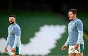 22 November 2024; Jacob Stockdale, right, and Robbie Henshaw during an Ireland Rugby captain's run at the Aviva Stadium in Dublin. Photo by Seb Daly/Sportsfile