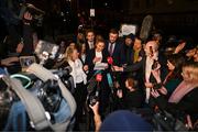 22 November 2024; Ms Nikita Ni Laimhin, reads a statement after the court announced the jury’s decision in the civil action case, P Ní Laimhin v McGregor & Anor, in High Court 24 at Chancery Place in Dublin. Photo by David Fitzgerald/Sportsfile