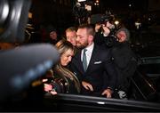 22 November 2024; Mr Conor McGregor and his partner Dee Devlin leave after the court announced the jury’s decision in the civil action case, P Ní Laimhin v McGregor & Anor, in High Court 24 at Chancery Place in Dublin. Photo by David Fitzgerald/Sportsfile