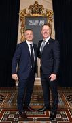 23 November 2024; Republic of Ireland U21 manager Jim Crawford, left, and PFA Ireland general secretary Stephen McGuinness on arrival at the PFA Ireland Awards 2024 at The College Green Hotel in Dublin. Photo by Stephen McCarthy/Sportsfile