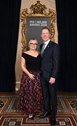 23 November 2024; PFA Ireland general secretary Stephen McGuinness, and wife Louise Kearns on arrival at the PFA Ireland Awards 2024 at The College Green Hotel in Dublin. Photo by Stephen McCarthy/Sportsfile