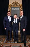 23 November 2024; In attendance are, from left, Neil Doyle, MC Darragh Maloney, and PFA Ireland general secretary Stephen McGuinness during the PFA Ireland Awards 2024 at The College Green Hotel in Dublin. Photo by Stephen McCarthy/Sportsfile