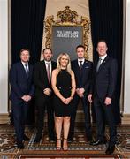 23 November 2024; In attendance are, from left, MC Darragh Maloney, PFA Ireland player executive John McGuinness, PFA Ireland's Simone Flannery, PFA Ireland chairperson Brendan Clarke, and PFA Ireland general secretary Stephen McGuinness, during the PFA Ireland Awards 2024 at The College Green Hotel in Dublin. Photo by Stephen McCarthy/Sportsfile