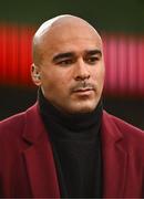 23 November 2024; Former Munster and Ireland player Simon Zebo before the Autumn Nations Series match between Ireland and Fiji at the Aviva Stadium in Dublin. Photo by Ben McShane/Sportsfile