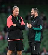 23 November 2024; Fiji head coach Mick Byrne, left, and Ireland head coach Andy Farrell before the Autumn Nations Series match between Ireland and Fiji at the Aviva Stadium in Dublin. Photo by Brendan Moran/Sportsfile