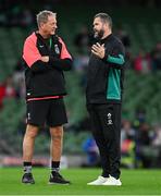 23 November 2024; Fiji head coach Mick Byrne, left, and Ireland head coach Andy Farrell before the Autumn Nations Series match between Ireland and Fiji at the Aviva Stadium in Dublin. Photo by Brendan Moran/Sportsfile