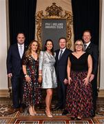 23 November 2024; In attendance from left, Neil Doyle, Laura Doyle, Michelle Fitzpatrick, MC Darragh Maloney, Louise Kearns and PFA Ireland general secretary Stephen McGuinness during the PFA Ireland Awards 2024 at The College Green Hotel in Dublin. Photo by Stephen McCarthy/Sportsfile