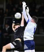 23 November 2024; Jerome Johnston of Kilcoo and Scotstown goalkeeper Rory Beggan during the AIB Ulster GAA Senior Club Football Championship semi-final match between Kilcoo and Scotstown at Box-IT Athletic Grounds in Armagh. Photo by Ramsey Cardy/Sportsfile