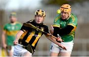 24 November 2024; Conor Murphy of Castletown Geoghegan is tackled by Cillian Kiely of Kilcormac-Killoughey during the AIB Leinster GAA Senior Club Hurling Championship semi-final match between Castletown Geoghegan and Kilcormac-Killoughey at TEG Cusack Park in Mullingar, Westmeath. Photo by Tom Beary/Sportsfile