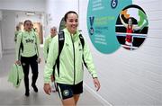 25 November 2024; Anna Patten arrives for a Republic of Ireland women's gym and prehab session at the Sport Ireland Institute on the Sport Ireland Campus in Dublin. Photo by Stephen McCarthy/Sportsfile