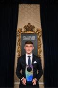 23 November 2024; Mason Melia of St Patrick's Athletic with the PFA Ireland Men’s Young Player of the Year 2024 award during the PFA Ireland Awards 2024 at The College Green Hotel in Dublin. Photo by Stephen McCarthy/Sportsfile