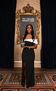 23 November 2024; Eve Dossen of Galway United with her PFA Ireland Women’s Premier Division Team of the Year 2024 medal during the PFA Ireland Awards 2024 at The College Green Hotel in Dublin. Photo by Stephen McCarthy/Sportsfile