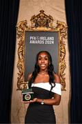 23 November 2024; Eve Dossen of Galway United with her PFA Ireland Women’s Premier Division Team of the Year 2024 medal during the PFA Ireland Awards 2024 at The College Green Hotel in Dublin. Photo by Stephen McCarthy/Sportsfile