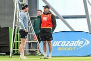 26 November 2024; Ireland assistant coach Andrew Goodman, right, and Ciarán Frawley during an Ireland Rugby training session at the IRFU High Performance Centre in Dublin. Photo by Ramsey Cardy/Sportsfile