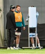 26 November 2024; Forwards coach Paul O'Connell, left, in conversation with Iain Henderson, centre, and Tadhg Beirne, hidden, during an Ireland Rugby training session at the IRFU High Performance Centre in Dublin. Photo by Ramsey Cardy/Sportsfile