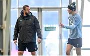 26 November 2024; Head coach Andy Farrell in conversation with Sam Prendergast during an Ireland Rugby training session at the IRFU High Performance Centre in Dublin. Photo by Ramsey Cardy/Sportsfile