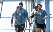 26 November 2024; Caelan Doris, left, and Ciarán Frawley during an Ireland Rugby training session at the IRFU High Performance Centre in Dublin. Photo by Ramsey Cardy/Sportsfile