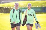 26 November 2024; Jessie Stapleton and Denise O'Sullivan, right, arrive for a Republic of Ireland women training session at the FAI National Training Centre in Abbotstown, Dublin. Photo by Stephen McCarthy/Sportsfile
