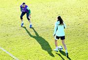 27 November 2024; Leanne Kiernan, left, and Abbie Larkin during a Republic of Ireland women training session at the FAI National Training Centre in Abbotstown, Dublin. Photo by Stephen McCarthy/Sportsfile
