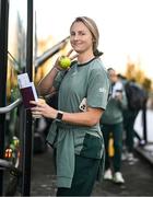 27 November 2024; Republic of Ireland's Kyra Carusa at their team hotel in Dublin ahead of the team's departure to Cardiff for their UEFA Women's EURO 2025 Play-off second round first leg match against Wales on Friday. Photo by Stephen McCarthy/Sportsfile