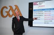 27 November 2024; Professor Simon Shibli, head of the Sports Industry Research Centre at Sheffield Hallam University, speaking at the launch of the Economic Impact and Social Value report on Gaelic Games, at Croke Park in Dublin. Photo by Seb Daly/Sportsfile