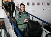 27 November 2024; Republic of Ireland's Marissa Sheva on the team's arrival at Cardiff Airport ahead of their UEFA Women's EURO 2025 Play-off second round first leg match against Wales on Friday. Photo by Stephen McCarthy/Sportsfile