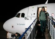 27 November 2024; Republic of Ireland's Caitlin Hayes on the team's arrival at Cardiff Airport ahead of their UEFA Women's EURO 2025 Play-off second round first leg match against Wales on Friday. Photo by Stephen McCarthy/Sportsfile