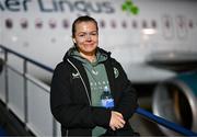 27 November 2024; Republic of Ireland's Ruesha Littlejohn on the team's arrival at Cardiff Airport ahead of their UEFA Women's EURO 2025 Play-off second round first leg match against Wales on Friday. Photo by Stephen McCarthy/Sportsfile
