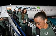 27 November 2024; Republic of Ireland's Grace Moloney on the team's arrival at Cardiff Airport ahead of their UEFA Women's EURO 2025 Play-off second round first leg match against Wales on Friday. Photo by Stephen McCarthy/Sportsfile
