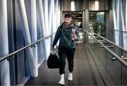 27 November 2024; Republic of Ireland's Megan Campbell at Dublin Airport ahead of the team's departure to Cardiff for their UEFA Women's EURO 2025 Play-off second round first leg match against Wales on Friday. Photo by Stephen McCarthy/Sportsfile