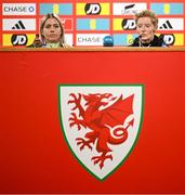 28 November 2024; Head coach Eileen Gleeson and Denise O'Sullivan, left, during a Republic of Ireland women press conference at Cardiff City Stadium in Wales. Photo by Stephen McCarthy/Sportsfile