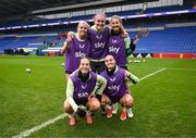 28 November 2024; Players, back row, Denise O'Sullivan, Caitlin Hayes, Kyra Carusa, with, Lily Agg and Izzy Atkinson during a Republic of Ireland women training session at Cardiff City Stadium in Wales. Photo by Stephen McCarthy/Sportsfile