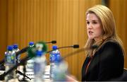 28 November 2024; IRFU chief financial officer Thelma O'Driscoll during the IRFU Continuation AGM media conference at the Aviva Stadium in Dublin. Photo by Seb Daly/Sportsfile