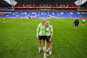 28 November 2024; Megan Connolly, left, and Denise O'Sullivan during a Republic of Ireland women training session at Cardiff City Stadium in Wales. Photo by Stephen McCarthy/Sportsfile