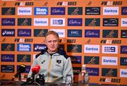 28 November 2024; Head coach Joe Schmidt speaks to the press during an Australia Rugby media conference at the Radisson St Helen's Hotel in Dublin. Photo by Ben McShane/Sportsfile